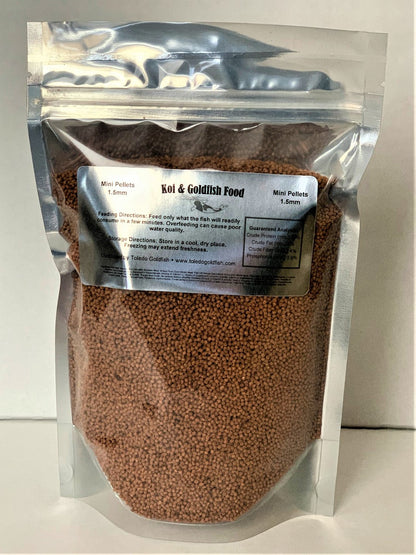 Toledo Goldfish Fish Food Mini Pellets in fish food bag for goldfish and koi